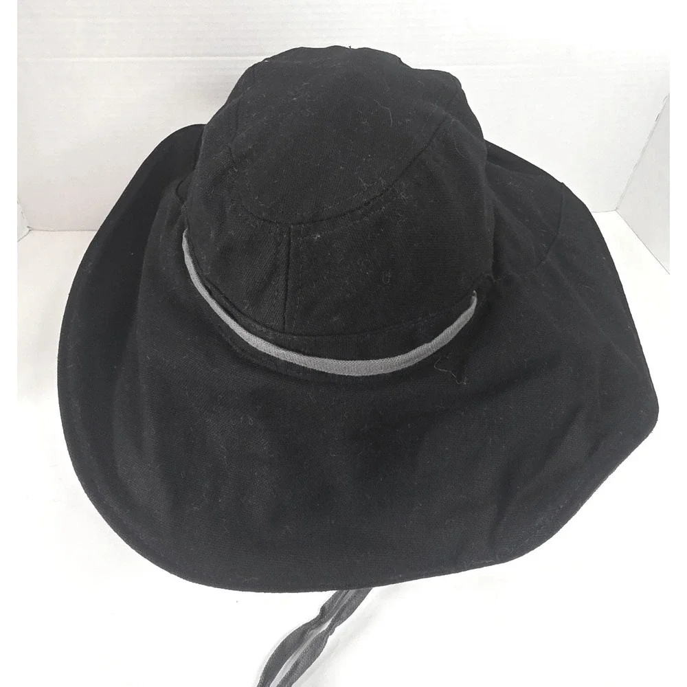 Scala Black Cotton Canvas Wide Brim Sun Hat Adjustable Chin Strap OSFM Australia